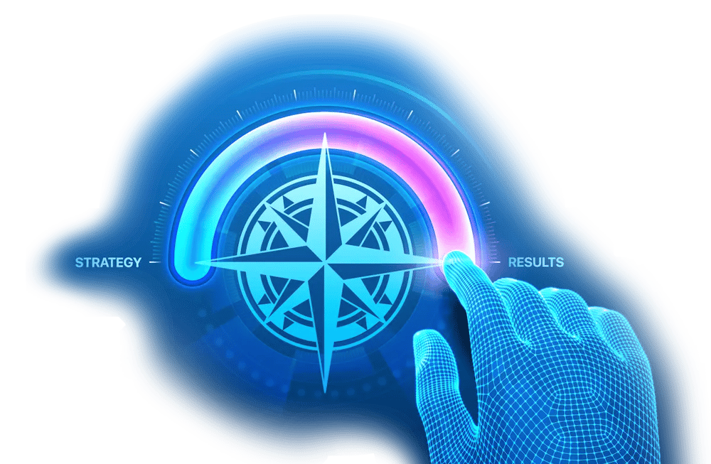 hand on compass between strategy and results